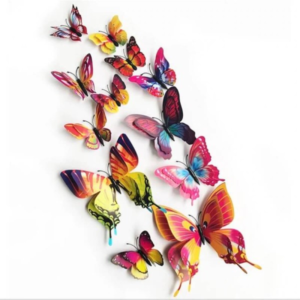 3D double butterflies with magnet, house or event decorations, set of 12 pieces, colorful color, A27